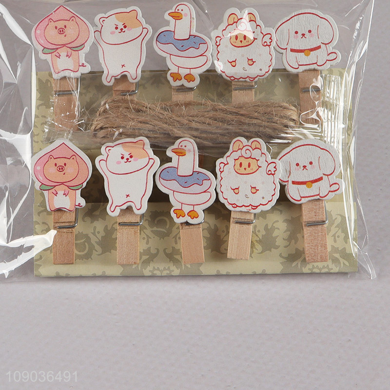 Online Wholesale 10PCS Cute Cartoon Wooden Clothespins Small Photo Memo Clips