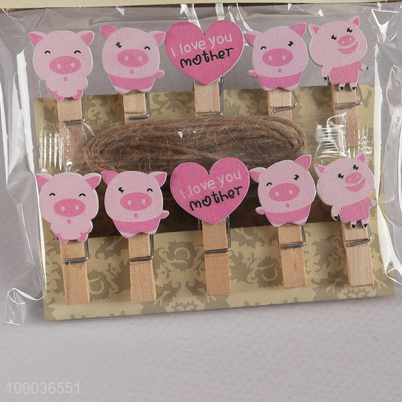 New Product 10PCS Mini Cartoon Wooden Clothespins for Crafts Photo Hanging