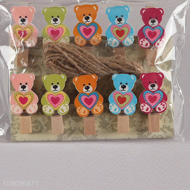 New Product 10PCS Cute Wooden Clothespins Cartoon Decorative Wooden Clips