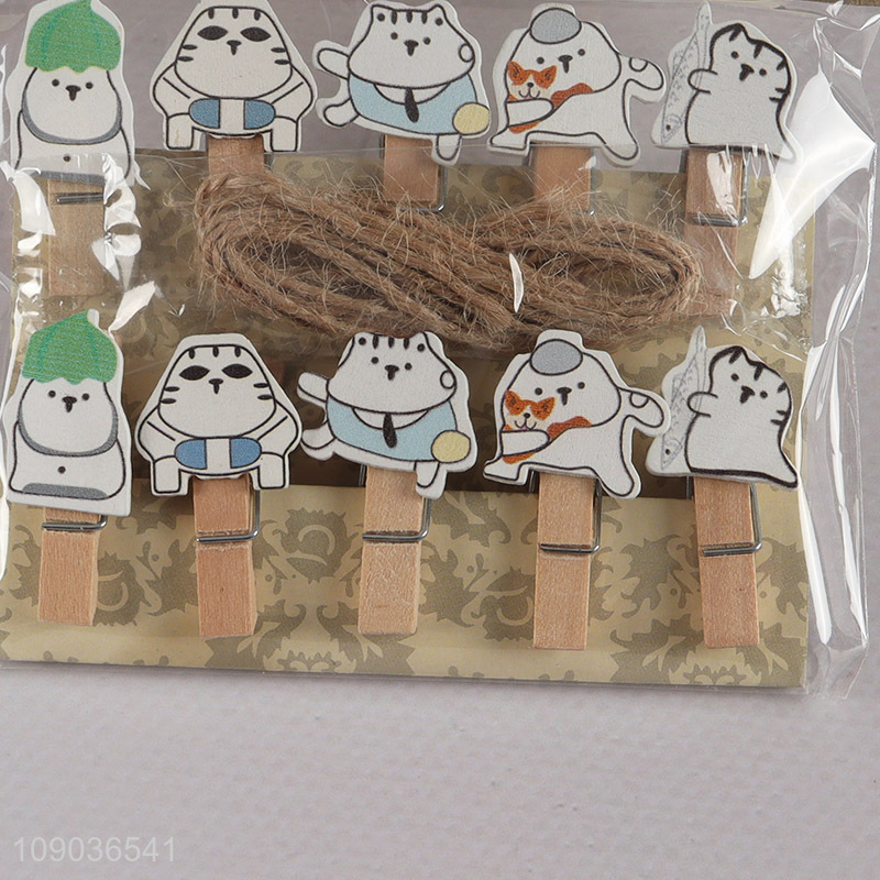 Wholesale 10PCS Cute Cartoon Wooden Clothespins Wood Clips for Craft Hanging