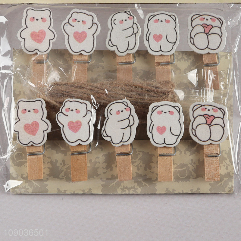 High Quality 10PCS Cute Cartoon Wooden Clothes Pins Wooden Photo Clips