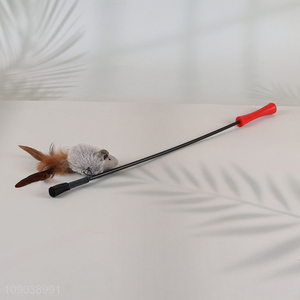 New Product Cat Teaser Wand Toy Plush Mouse Feather Wand Toy with Bell