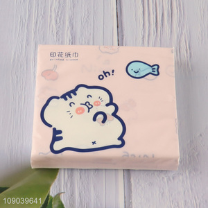 Low price cartoon printed wood pulp facial tissue napkin dry&wet dual-use tissue