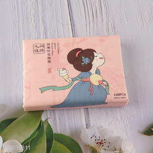 China supplier 120pcs printed wood pulp tissue facial tissue napkin