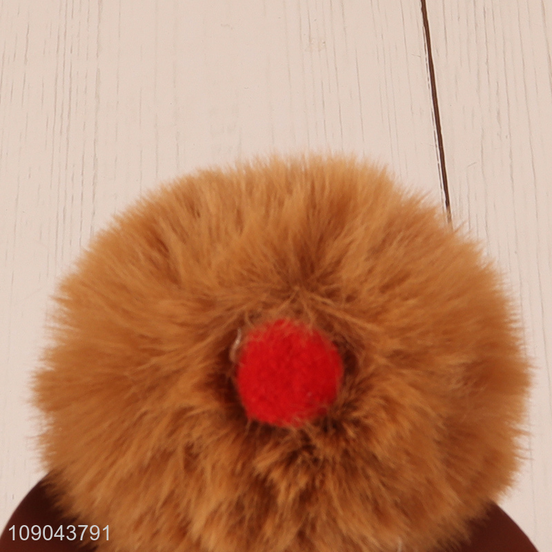 Hot Sale Christmas Reindeer Pom Pom Keychain Fluffy Keyring for Women Girls