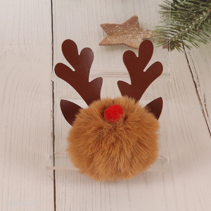 Hot Sale Christmas Reindeer Pom Pom Keychain Fluffy Keyring for Women Girls