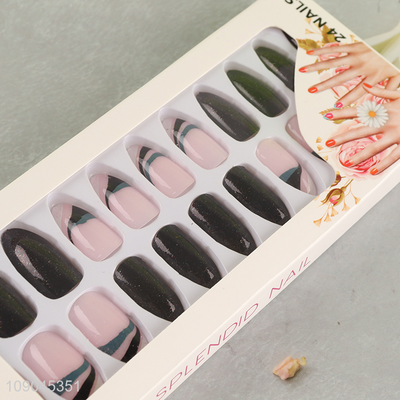 Low price 24pcs sticky on nails press-on nail fake nail set