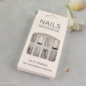 New product 12pcs natural women press-on gel nail fake nail set for sale