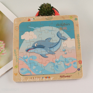 Hot selling cartoon dolphin pattern wooden puzzle toys jigsaw toys for kids