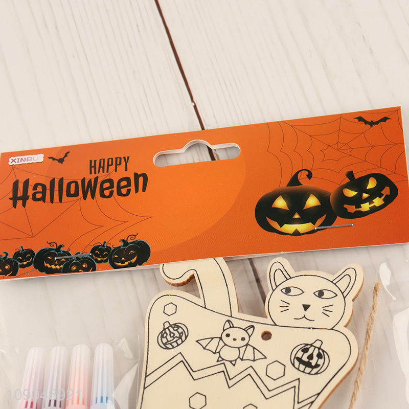 China factory Halloween decoration wooden diy painting board painting toys