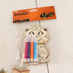 New arrival cat shape wooden diy painting board for Halloween decoration