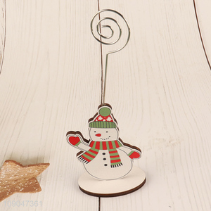 Good quality snowman shape wooden card holder picture memo clip for desktop decoration