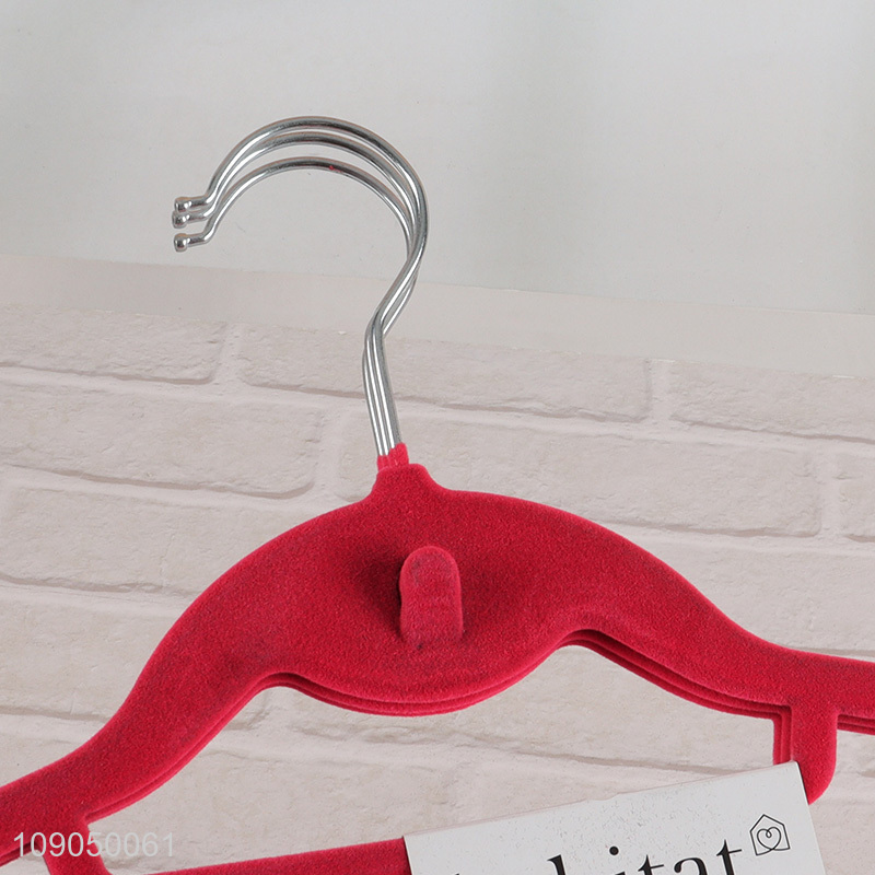 Best selling red 3pcs anti-slip flocked clothes hanger coat hanger wholesale