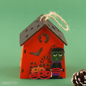 Popular Product Lighted Halloween Wooden House Hanging Ornaments for Tree Decor