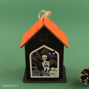 Online Wholesale Light Up Halloween Wooden Hanging Decorations Wooden Hanging House