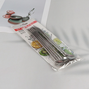 Factory Wholesale 6 Pack Stainless Steel Straw Spoons with 1 Straw Cleaning Brush