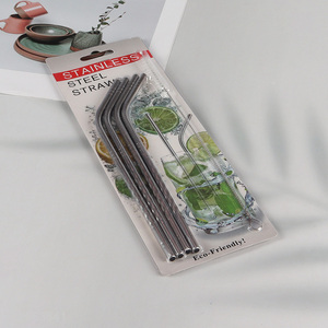 New Product 4 Pack Stainless Steel Straws Bent Straws with 1 Straw Brush