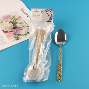 Factory Direct Sale 4 Pack Silver Gold Stainless Steel Hammered  Dinner Spoons Set