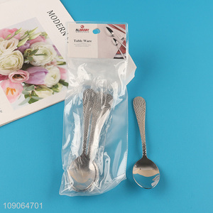 New Arrival 4 Pack Silver Hammered Dinner Spoons Stainless Steel Table Spoons Set