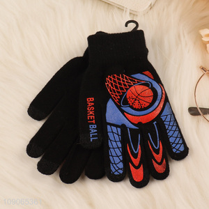 Promotional Kids Winter Gloves Stretchy Full Fingers Knitted Gloves