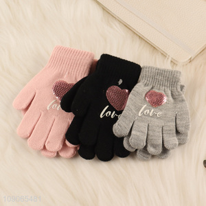 Online Wholesale Winter Warm Gloves Sequin Knitted Gloves for Kids Girls