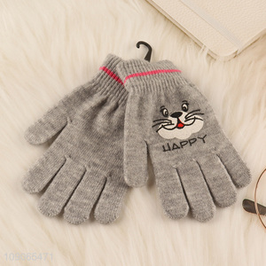 Factory Price Cute Winter Gloves Stretchy Knitted Gloves for Kids Children