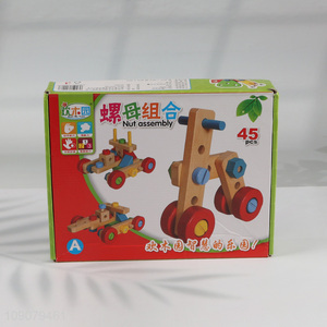 Wholesale 45 Pieces Wood Nuts and Bolts Toy Wooden Educational Toy for Kids