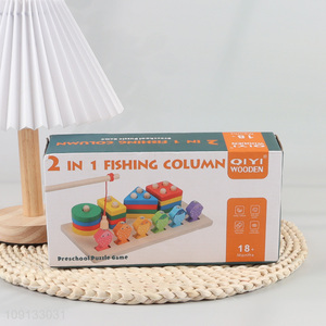 Hot Selling 2-In-1 Wooden Sorting and Stacking Toy Fishing Toy for Kids
