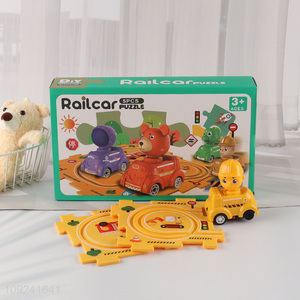 Good Quality Puzzle Track Electric Cartoon Car Toy Plastic Railcar Set