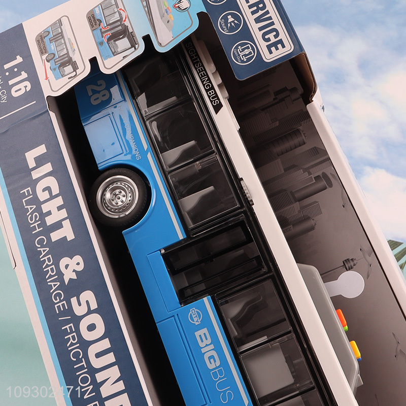 Low price inertial city bus toys with lights and sounds