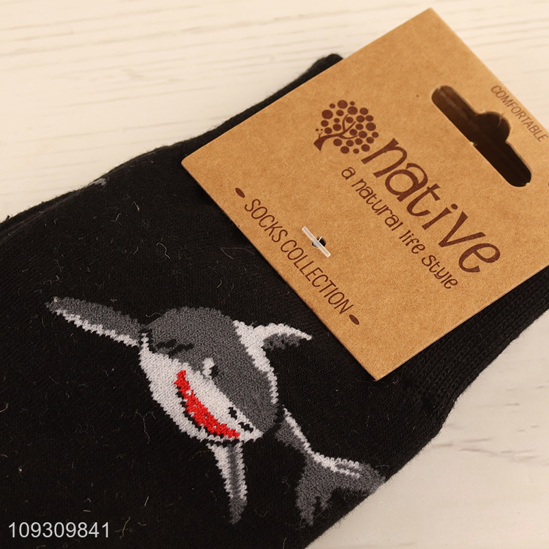 Top quality shark printed cotton socks women crew socks