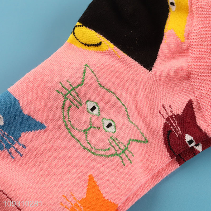 Factory wholesale cat printed cotton socks women ankle socks