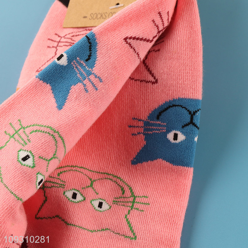 Factory wholesale cat printed cotton socks women ankle socks