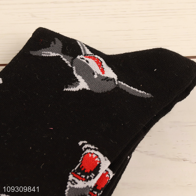 Top quality shark printed cotton socks women crew socks