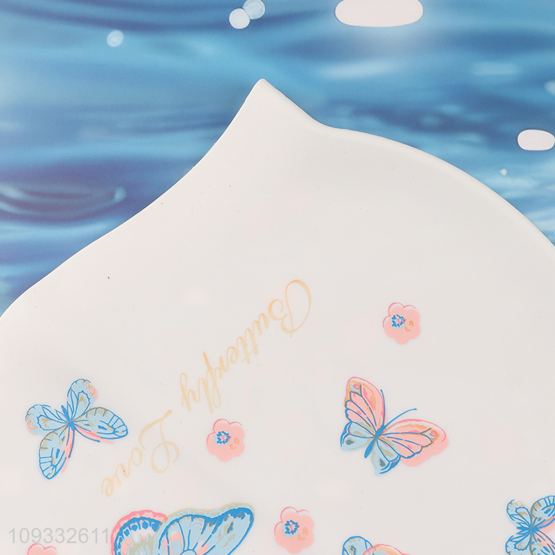 Top sale butterfly printed elastic swimming cap