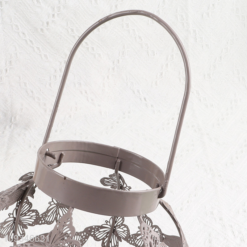 Hot sale hollow butterfly metal candle holder with handle