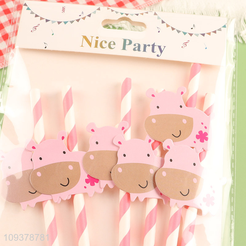 Good selling pink hippo paper straw drinking straw