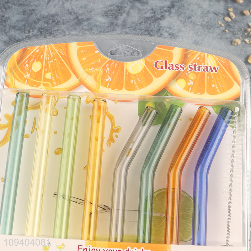 Top quality glass drinking straw juice straw with brush