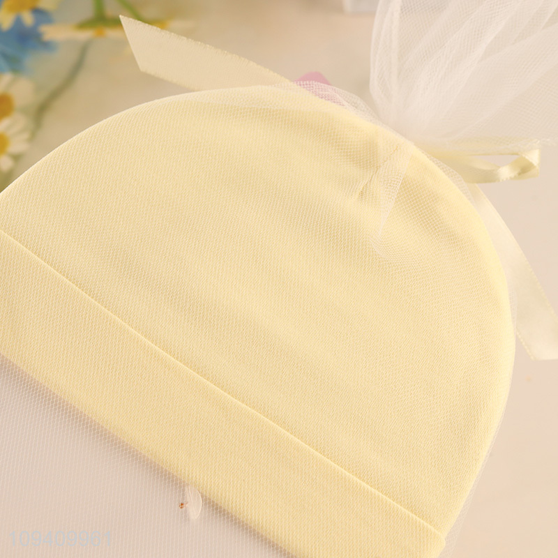 Top sale yellow striped baby hat socks set