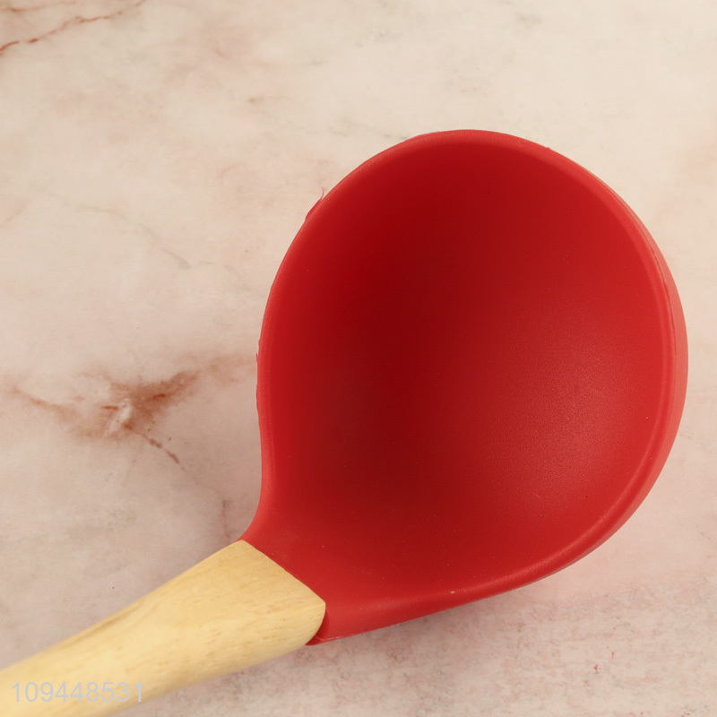 New arrival  silicone soup ladle with wooden handle