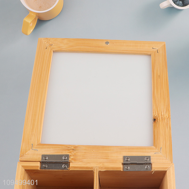 Low price 4-compartment bamboo tea storage box