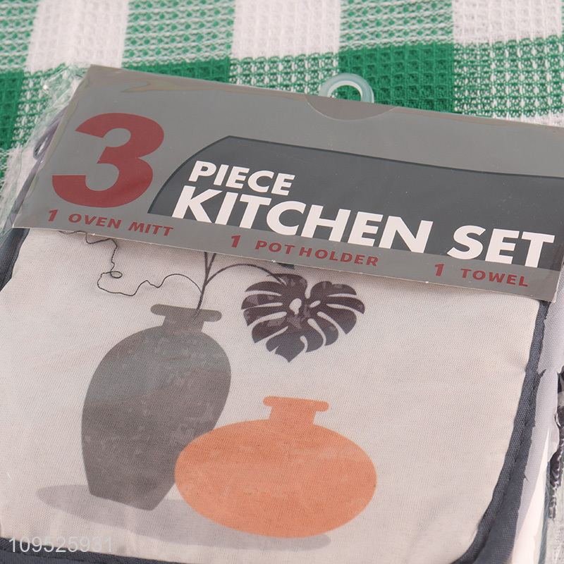 China factory 3pcs kitchen apron heat pad cleaning towel set