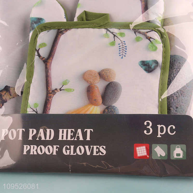 Hot products 3pcs kitchen apron heat pad oven mitts kit