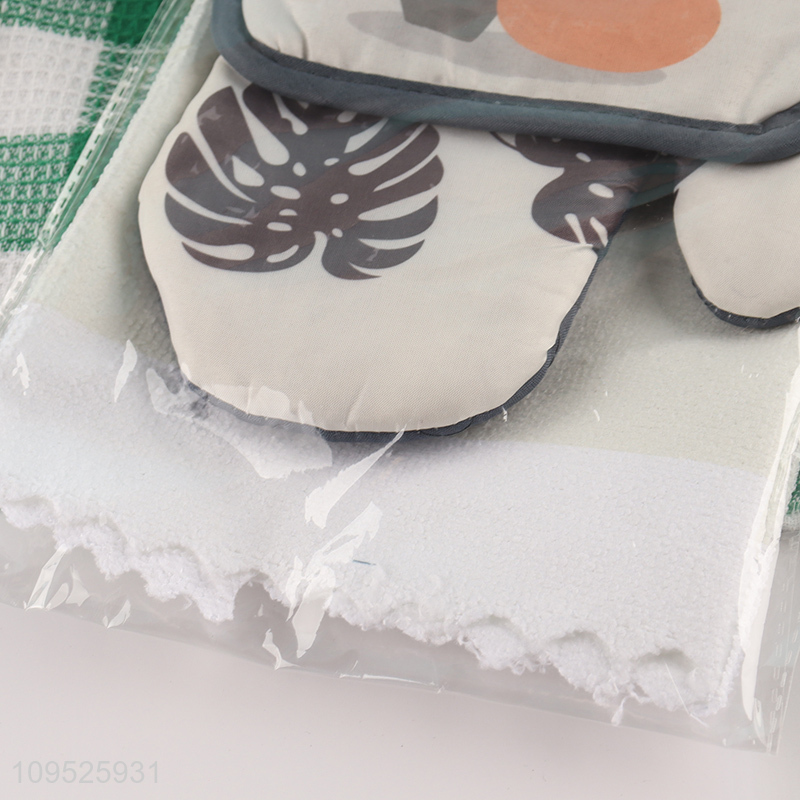 China factory 3pcs kitchen apron heat pad cleaning towel set