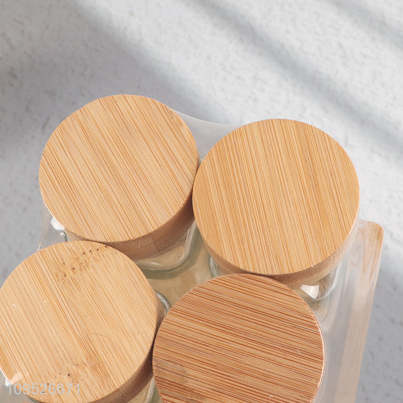 Top products clear glass condiment bottle with bamboo lid