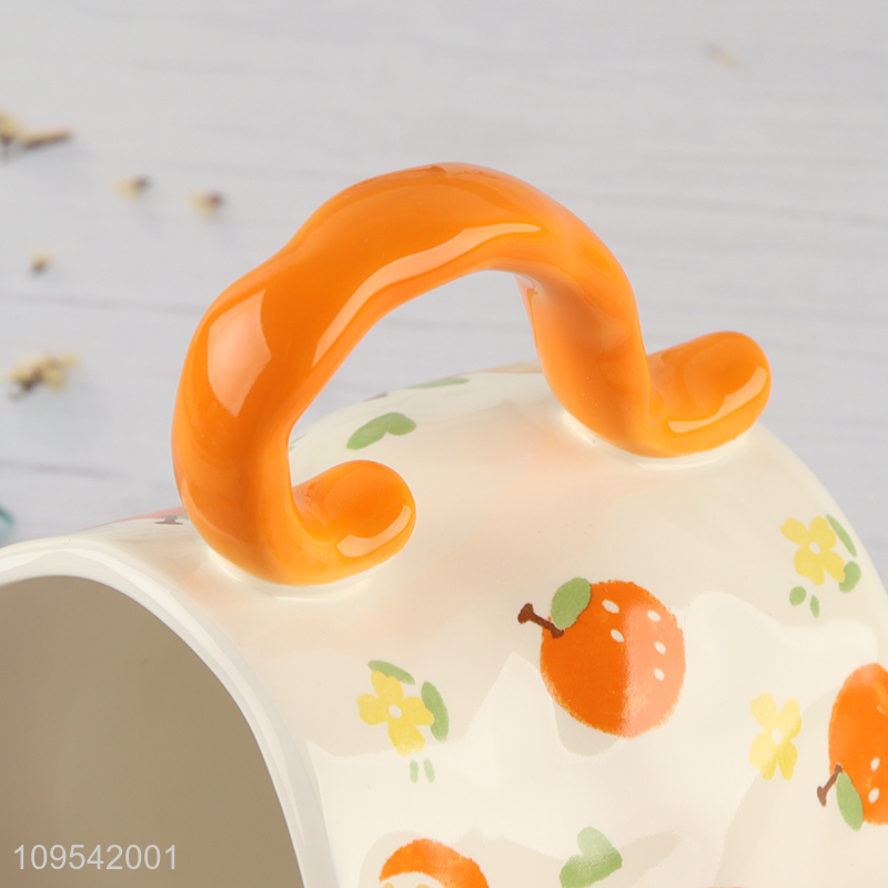 Best quality fruits printed ceramic water cup with handle